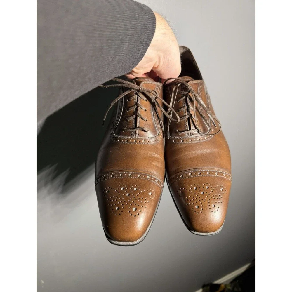 Salvatore Ferragamo Brown Leather Cap Toe Brogue Oxford Dress Shoes 10 D